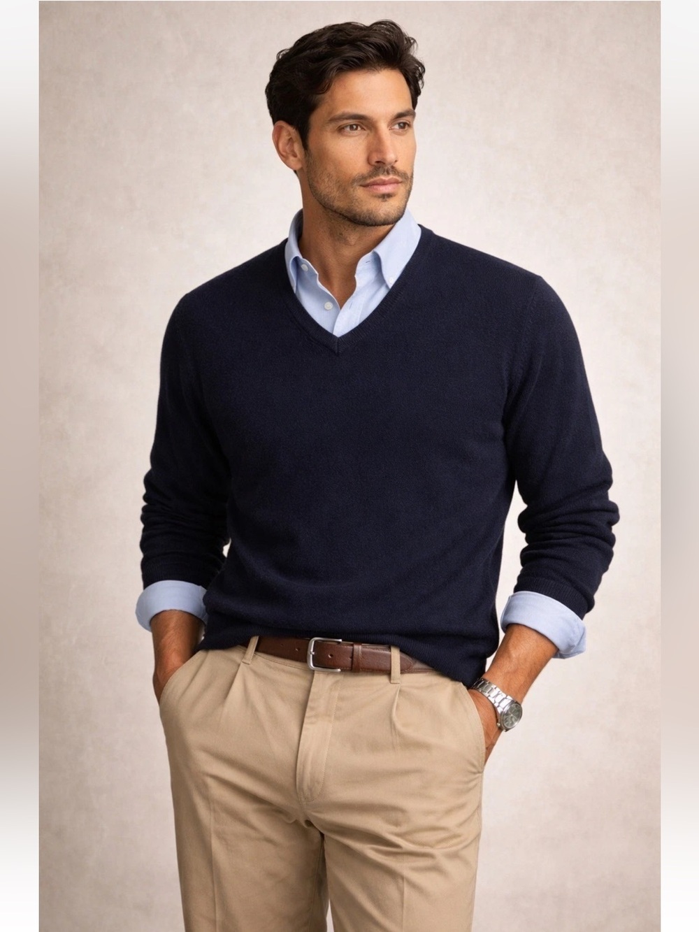 NWT Cremieux Luxury Men's  Blue  L 100% Cashmere V Neck Pullover Sweater